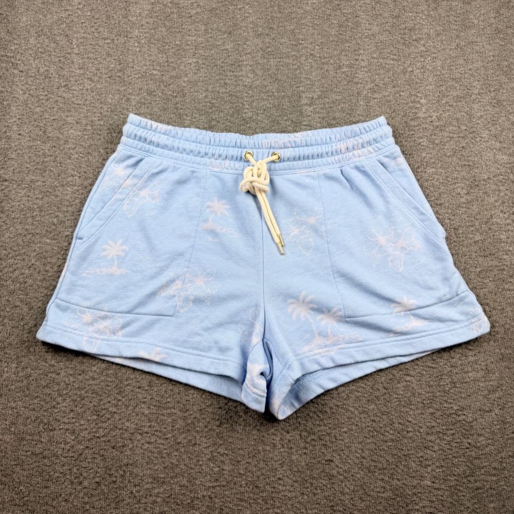 Lou & Grey Light Blue Palm Tree Tropical Sweat Shorts Women's M Medium